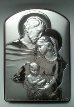 Cadeau baptême Sainte Famille métal argenté embossé